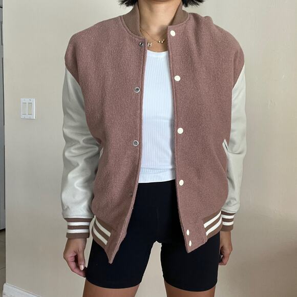 NWT All Saints Base Leather Fleece Bomber Jacket XS - Picture 2 of 14